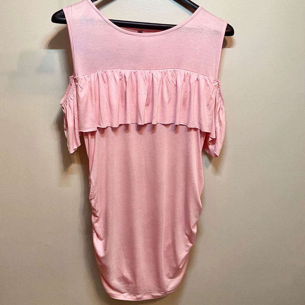 Planet Motherhood Pink Cold Shoulder Maternity Top (S)